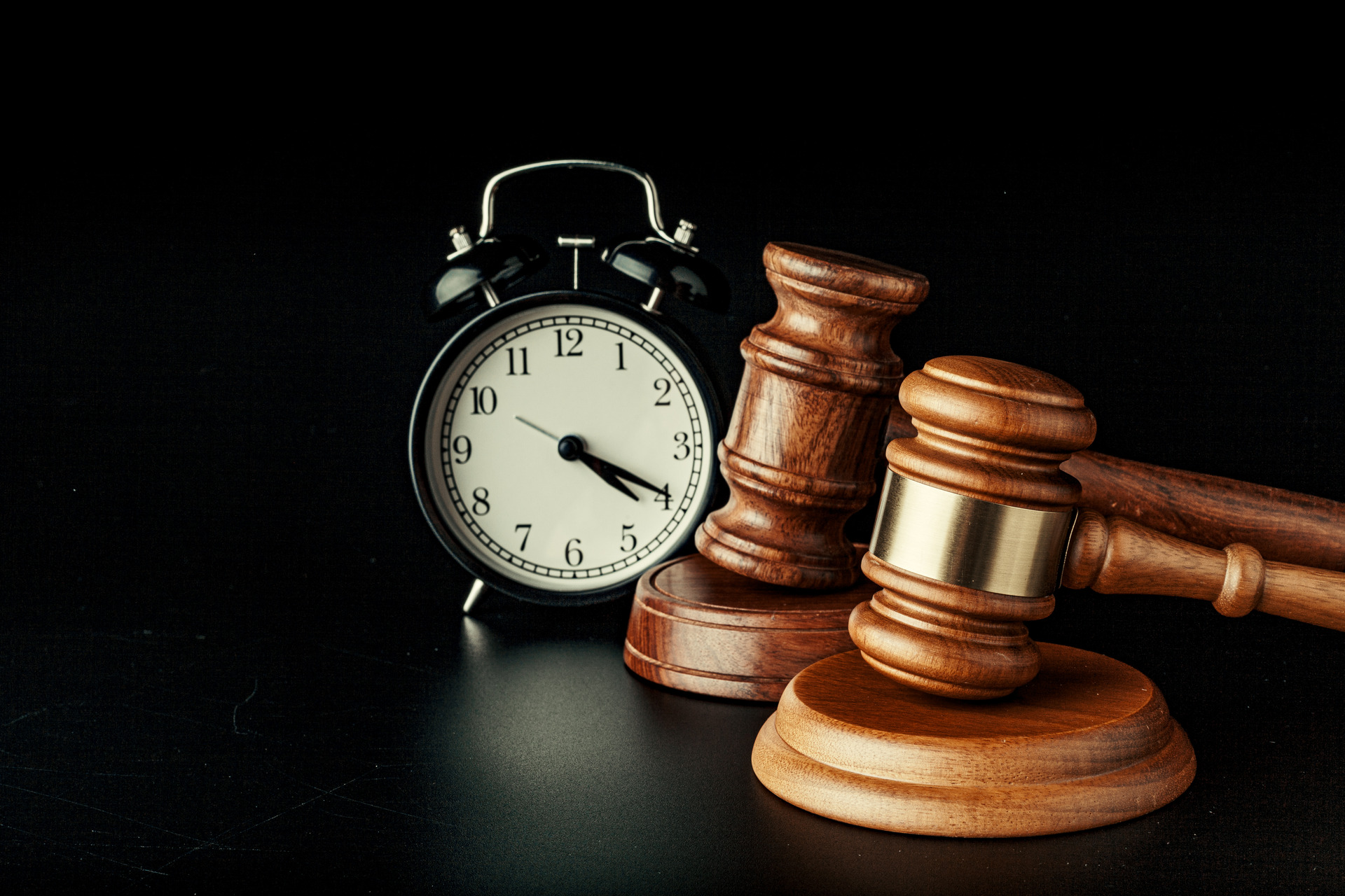 wooden judge hammers with alarm clock